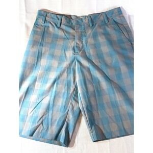 Adidas Mens Golf Shorts Blue/Teal  Grey Plaid Checkered Size 32 Flat Front